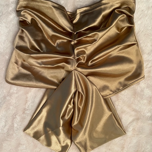 Women's Satin Off Shoulder Sexy Ruched Short Sleeve Slim Fit Blouse Crop Top - M - Picture 14 of 16